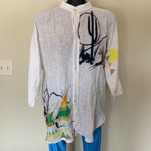 Dilemma Southwest Hand Painted Button Down OS